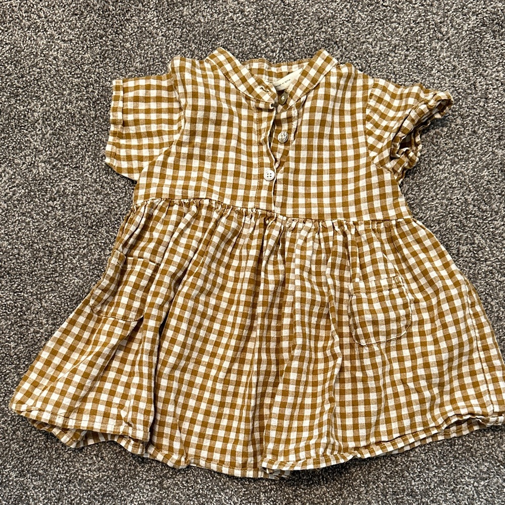 Rylee + Cru Golden Yellow and White Checkered Dress